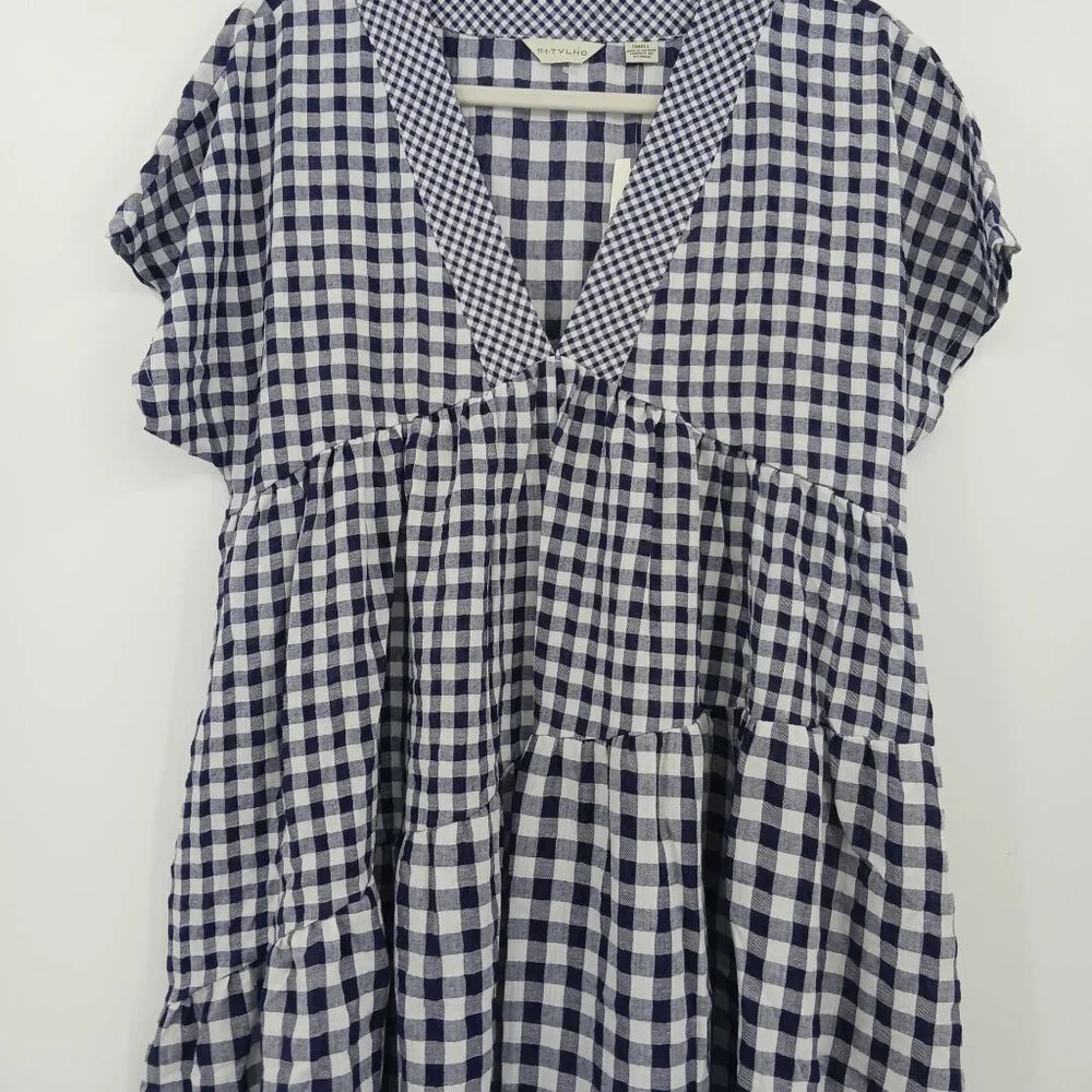 Anthropologie 11.1.TYLHO Navy White Gingham Midi Dress Small New With Tag - Picture 8 of 15